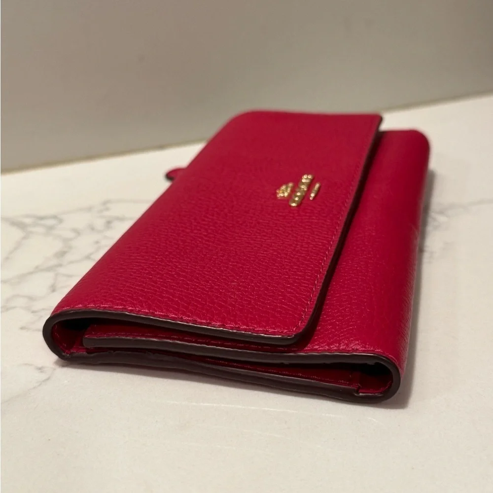 Coach Cherry Red and Gold Soft Leather Trifold